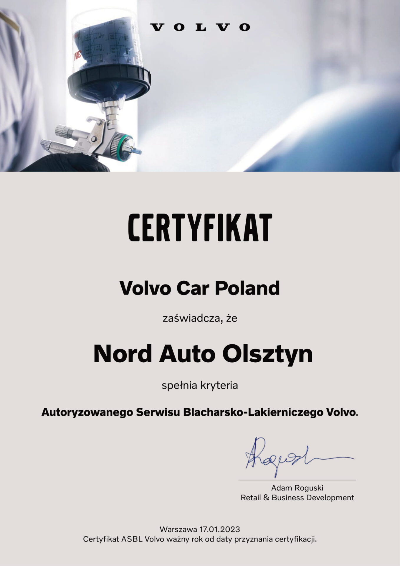 Volvo Certyfikat blacharski